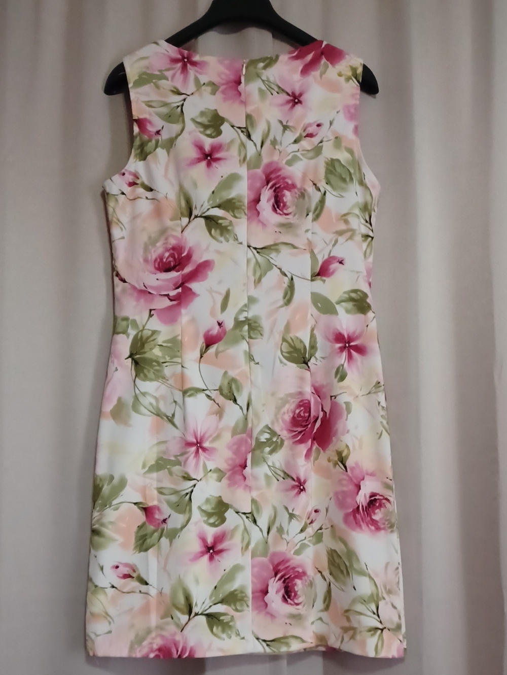 Connected Apparel Pink Green Rose Garden Floral Sleeveless Sheath Dress Size 12 - Picture 10 of 14